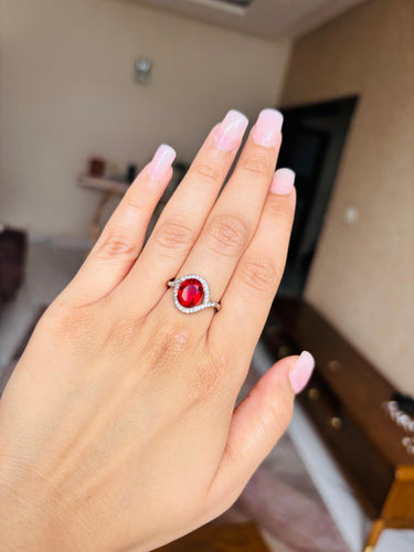 925 Silver Red Oval Ring